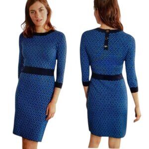 Boden Sweater Knit Dress 3/4 Length Sleeves Back Buttons - Royal/Dk Blue - US 10